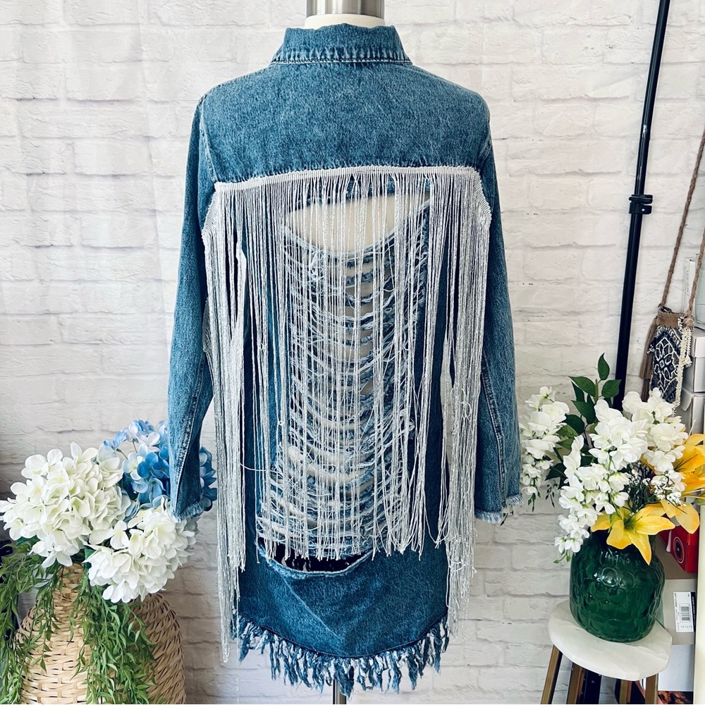 Long Tassel Back Denim Jacket
